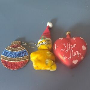 I Love Lucy, Sequin Ball, and Garfield Plush Ornaments **See Pic/Description**
